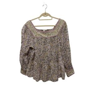 American Eagle Spring Boho Floral Sheer 100% Cotton Peplum Blouse Small NWOT